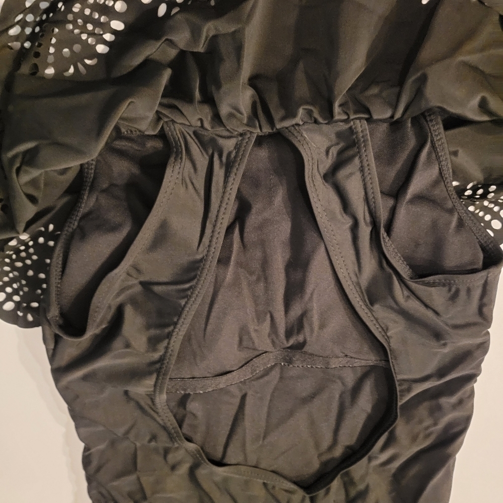 Black Ruffled Off the Shoulder 1 Piece Swimsuit - Picture 7 of 12